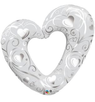 42" Hearts & Filigree Silver Foil Balloon