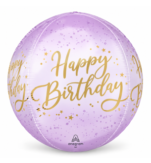 15" Anagram Happy Birthday Lilac Orbz Foil Balloon