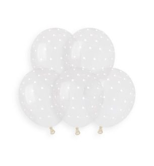 5" Gemar White 1051 Polka Dots Crystal Latex Balloons 50ct