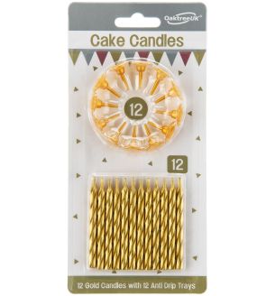 Spiral Cake Candles Metallic Gold 12 Candles and 12 Holders