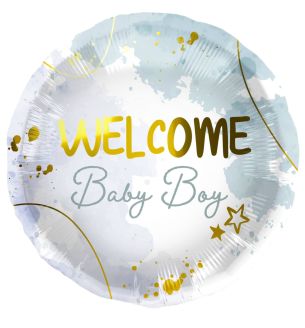 18" Welcome Baby Boy Blue & Gold Foil Balloon