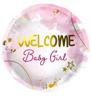 18" Welcome Baby Girl Pink & Gold Foil Balloon