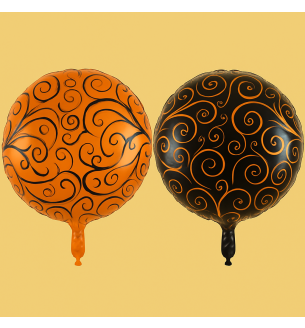 18"  Black and Orange Swirl Halloween Foil Balloon 