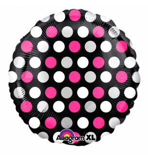 18" Anagram Round Black Pink Dots Unpackaged Foil Balloon
