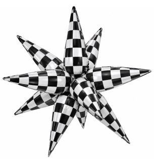 63.5cm Bamboo Party Starburst Black & White Checkered Foil Balloon