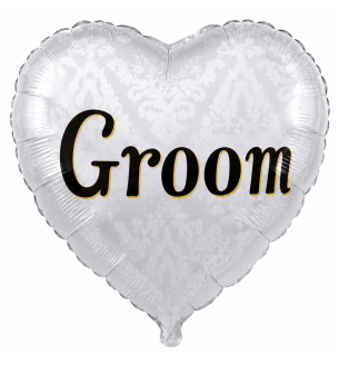 18" North Star White Groom Heart Foil Balloon