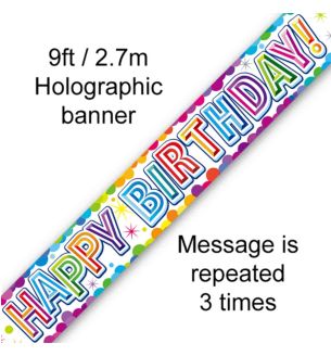 9ft Banner Happy Birthday Colourful Confetti Metallic