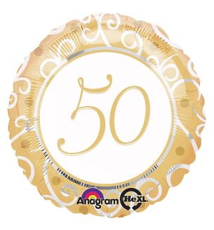 18" 50th Anniversary/Birthday Anagram Gold & White Round Foil Balloon