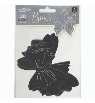 Bows 3D Black Self Adhesive 3 Sizes 12pcs