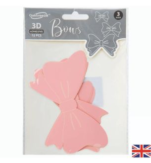 Bows 3D Pink Self Adhesive 3 Sizes 12pcs