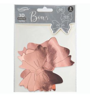 Bows 3D Rose Gold Self Adhesive 3 Sizes 12pcs