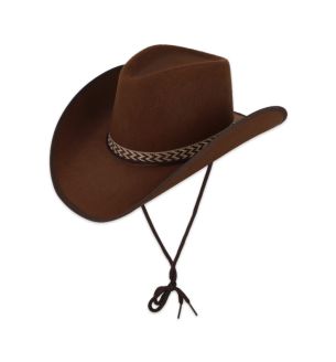 Brown Cowboy Hat with Cord and Decorative Hat Band (Adult)
