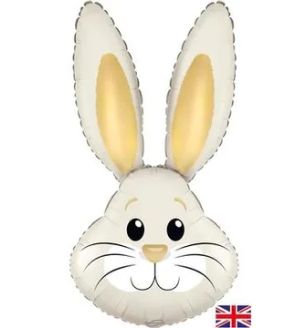 35" Cute Rabbit / Bunny Head Ivory Gold Metallic Foil Balloon