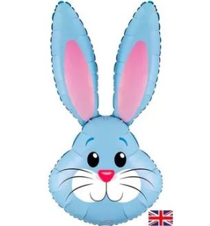 35" Cute Rabbit / Bunny Head Blue Metallic Foil Balloon