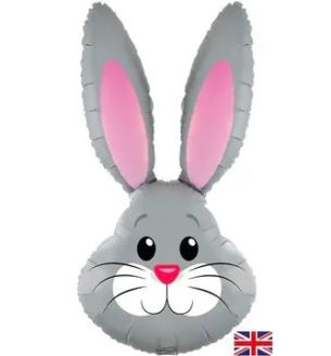 35" Cute Rabbit / Bunny Head Grey Metallic Foil Balloon