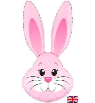 35" Cute Rabbit / Bunny Head Pink Metallic Foil Balloon