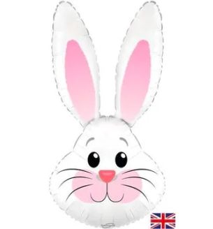 35" Cute Rabbit / Bunny Head White Metallic Foil Balloon