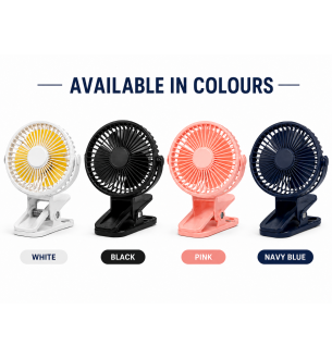 Portable Clip-On Desk Fan USB Rechargeable Mini Fan White, Black, Pink & Navy Blue