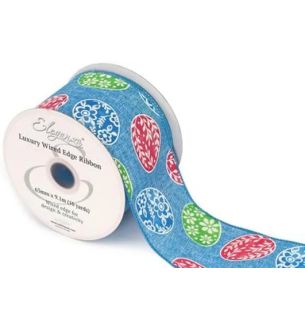 Eleganza Wired Edge Ribbon Easter Eggstravaganza Blue 63mm x 9.1m