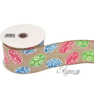 Eleganza Wired Edge Ribbon Easter Eggstravaganza Natural 63mm x 9.1m