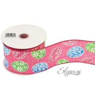 Eleganza Wired Edge Ribbon Easter Eggstravaganza Pink 63mm x 9.1m