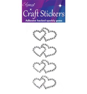 Eleganza Craft Stickers Diamante Open Hearts Silver