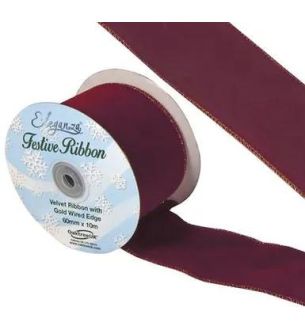 Eleganza Velvet Ribbon with Wired Edge Burgundy no17 60mm x 9.1m