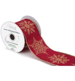 Eleganza Luxury Wired Edge Ribbon Snowflake Burgundy/Gold No.464 63mm x 9.1m