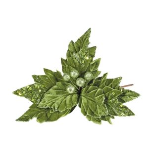Velvet Poinsettia with Glitter Edge Green