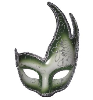 Green Venetian Masquerade Mask with Sparkling Diamantes
