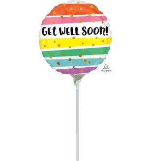 Mini Get Well Soon! Bold Stripes Foil Balloon