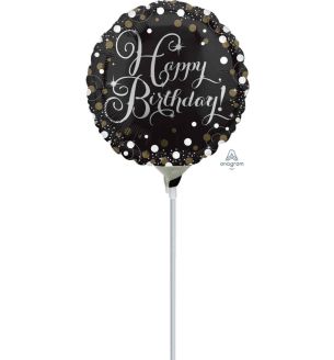 Mini Happy Birthday Black Sparkling Foil Balloon