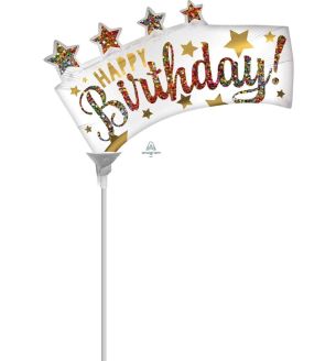 Mini Happy Birthday Glitter Banner Foil Balloon
