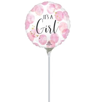Mini It's A Girl Pink Watercolour Foil Balloon