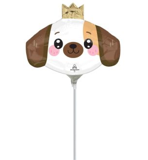 Mini Kawaii Puppy Head with Gold Crown Foil Balloon