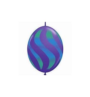 12" Wavy Stripes Quick Link Purple, Blue & Green Latex Balloons 50ct