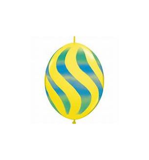 12" Wavy Stripes Quick Link Yellow & Blue Latex Balloons 50ct