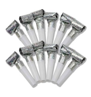 Party Blowers Holographic Silver 10 pack