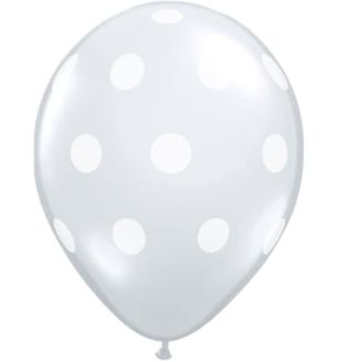 11" Qualatex Diamond Clear With White Polka Dots Latex Balloons 25pk