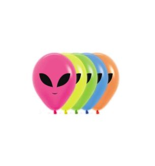 5" Sempertex Assorted 200 Neon Alien Heads Print Latex Balloons 50ct