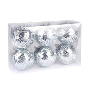 Set 6 Disco Balls Silver 8cm dia