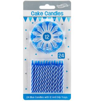 Spiral Cake Candles Blue 24 Candles and 12 Holders