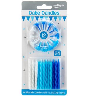 Spiral Cake Candles Blue Mix 24 Candles and 12 Holders