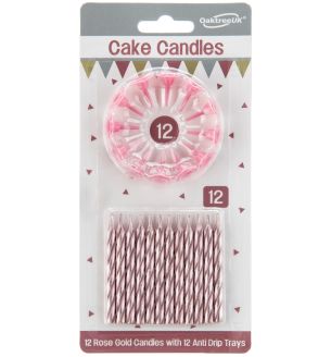 Spiral Cake Candles Metallic Rose Gold 12 Candles and 12 Holders