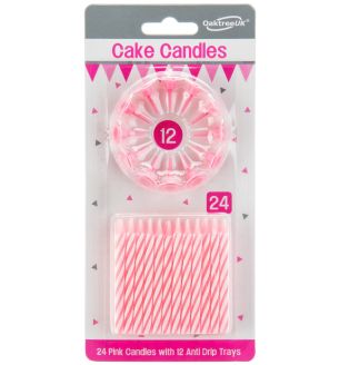 Spiral Cake Candles Pink 24 Candles and 12 Holders