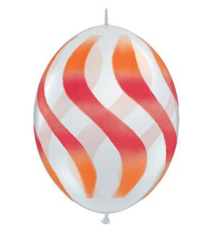 12" Wavy Stripes Quick Link Clear, Orange & Hot Pink Balloons 50ct