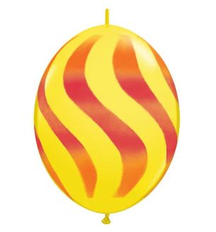 12" Wavy Stripes Quick Link Yellow & Red Latex Balloons 50ct